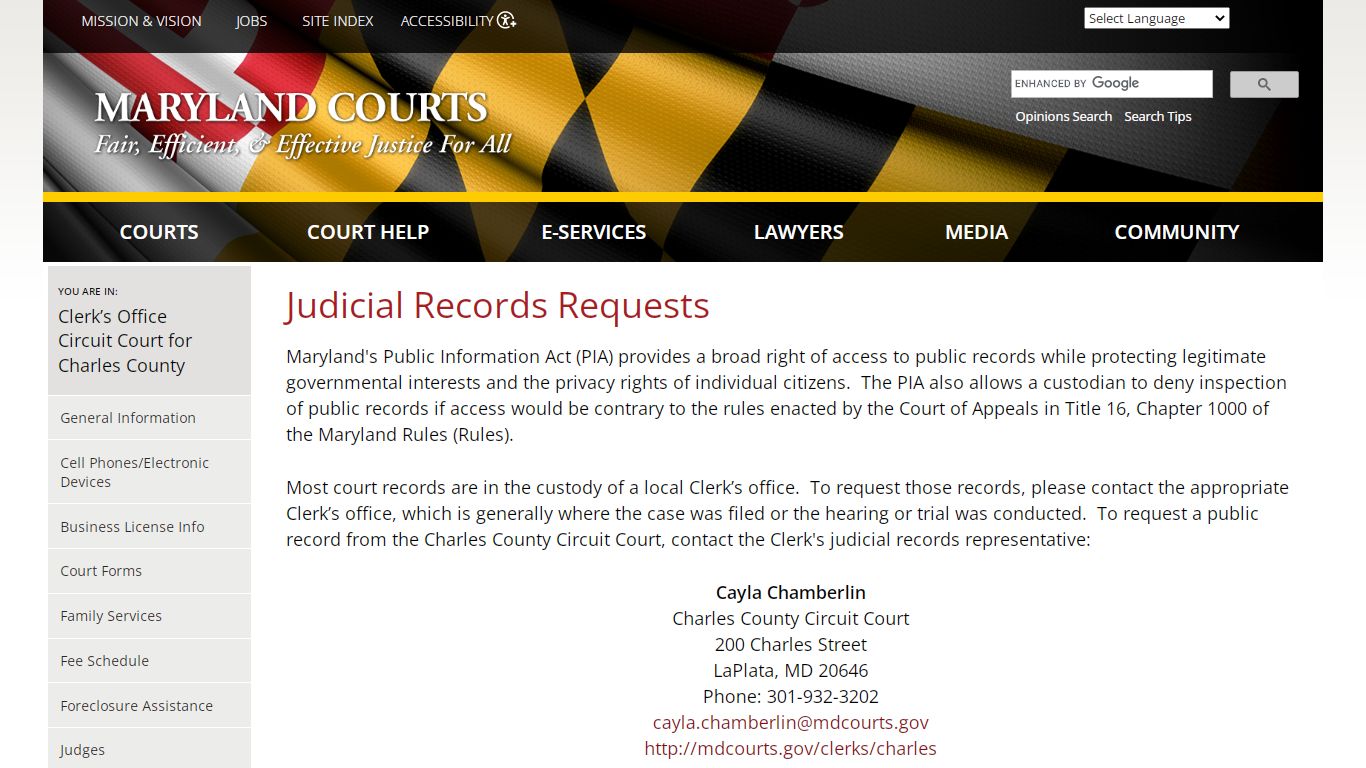 Judicial Records Requests | Maryland Courts